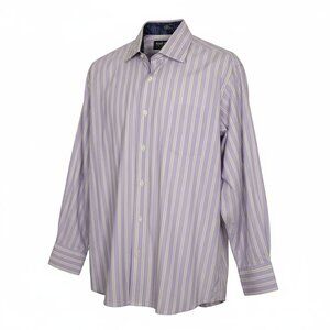 English Laundry Men's Shirt By Christopher Wicks Purple Stripped 17.5  34/35